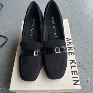 Anne Klein Black Loafers with Metallic Detail